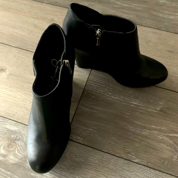 Black Leather Jessica Simpson Wedge Booties